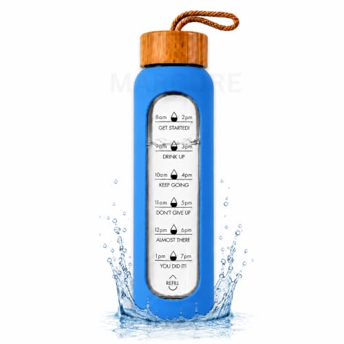 Image of Borosilicate Glass Water Bottle with Silicone Sleeve | Natural Bamboo lid | perfect for Home, Fridge, Office, Gym, Travel | BPA Free | Black