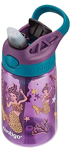 Image of Contigo Kids Straw Water Bottle with AUTOSPOUT Lid, 14oz, Purple Mermaid