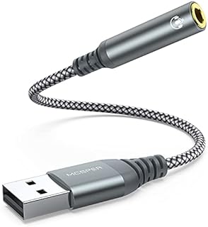USB to 3.5mm Jack Audio Adapter,External Sound Card USB-A to Audio Jack Adapter with Aux Stereo Converter Compatible with Headset,PC Windows,Laptop Mac, Desktops, Linux, PS4 and More Device (Grey)