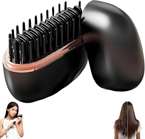Mini Hair Straightener Brush,2-in-1 Cordless Heated Portable Hair Straightener,30s Fast Heating, Anti-Scald, 3 Heat Setting,USB Rechargeable for Travel & Daily Use. (Black)