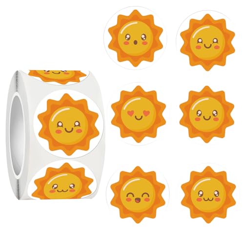 500PCS Cute Sun Stickers for Kids Cartoon Sunshine Stickers Roll