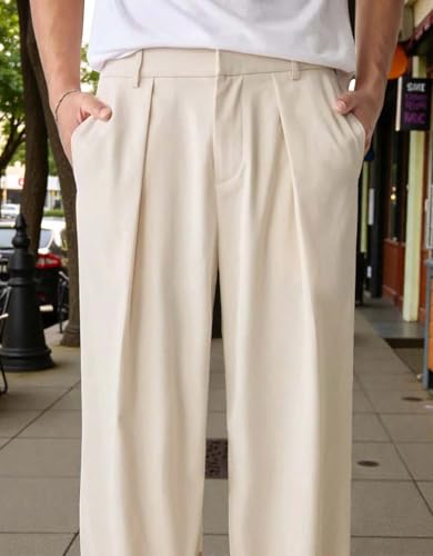 Image of KOTTY Men's Wide Leg Casual Style Korean Trousers with Relaxed Fit Tailoring Modern Structured Design for Professional Wear