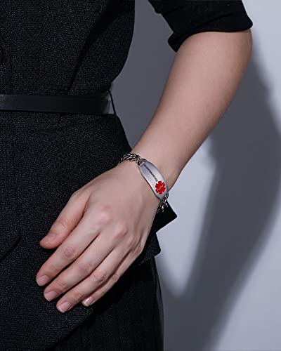 JF.JEWELRY Customized Medical Alert Bracelets for Women | Women's Stainless Steel Medical ID Bracelet | Allergy Medical Alert Bracelet | Free Engraving - Thumbnail 2