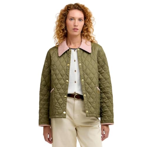 Barbour Women's Icons Cropped Liddesdale Quilted Jacket, Bleached Olive/Ancient/Gardenia, Bleached Olive/Ancient/Gardenia, 18