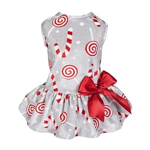 Fitwarm Christmas Candy Canes Dog Dress, Cute Dog Christmas Outfit, Doggy Clothes for Small Dogs Girl, Pet Apparel, Silver, Red, White, Medium