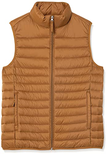 Amazon Essentials Herren Leichte, Wasserbeständige Pufferweste, Verstaubar, Hellbraun, L