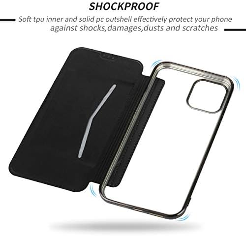 Petocase Compatible iPhone 12/12 Pro Wallet Case,Thin Slim Folio Flip Case Premium Protective PU Leather Wallet Case with Card Slot Clear Soft TPU Back Cover for Apple iPhone 12/12 Pro 6.1 Black
