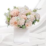 IFLUVYA Fake Flowers with Ceramic Vase，Silk Flower Arrangements Pink...