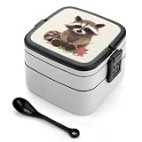 JCPQDWTD Raccoon Bento Box Double Layer All-in-One Stapelbar Lunch Container mit Löffel für Arbeit Picknick Camping Reisen