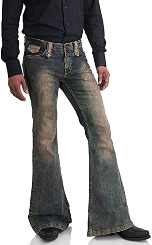 Men's Vintage Flared Leg Denim Jeans Classic Patchwork Bell Bottom Denim Pants2