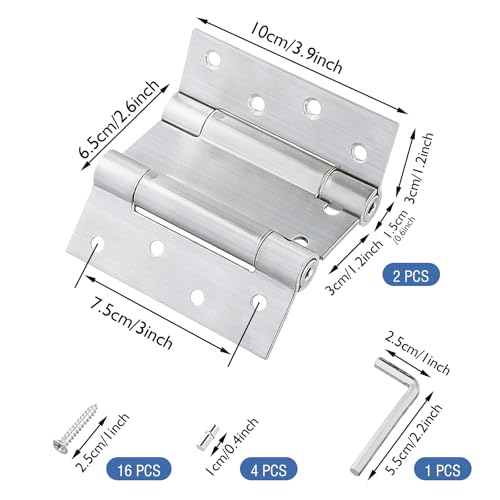 Dokeno 2 Stück Pendeltürband Türscharnier 100 mm, Edelstahl Scharniere, Schwingtür Scharnier, Pendeltürscharnier Doppelscharnier, für Pendeltür Schwingtür Holztür Gartentor Salontür Saloontür