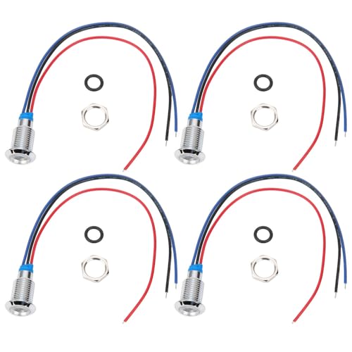 CYTGOUPER 4 Sets LED Indicator Lights,12-24V Common Anode,8mm Mounting Hole,IK10 Impact Proof Metal Panel Mount Light for Car, CNC, Industrial Control & Equipment(Red Blue)