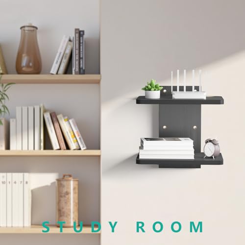 Image of WALI Floating TV Shelf, 2 Tier Projector Shelf for DVD Players, Routers, Game Consoles, Cable Boxes, Living Room Decor Accessories, Wall Mount Shelves Holds Up to 22lbs (CS202NB), 2-Shelf, Black | Projector Shelf for Routers, Game Consoles, Cable Boxes, Wall Mount Shelves Hold Up to 22lbs, (CS202NB), 2-Shelf, Black