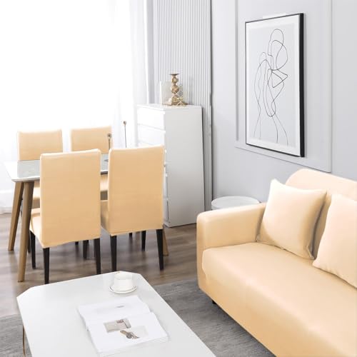 Image of HOKIPO 4 Seater Sofa Cover Elastic Stretchable Slipcover, Beige (NEW-4280-E23)