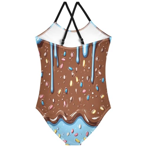 Pigsaly Girls One Piece Swimsuits Chocolate Beans Glaze Sprinkles Kids Cross Back Swimwear Beach Sport Bathing Suit 3T2