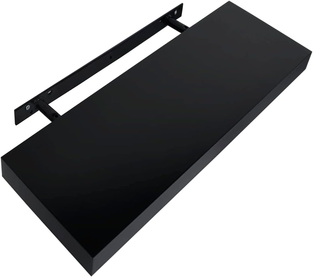 Wall Mounted Shelf Set of 2 Black MDF 15.7 x 7.9 x 1.5 in Floating Shelves for Home Decor with Hidden Mounting System and Matte Finish