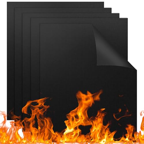 Omnikryp Set di 5 Tappetino Barbecue, Carta Forno Riutilizzabile, 40 x 33 cm Tappeto Barbecue BBQ in Teflon, Riutilizzabile, Antiaderente, per Griglia a Carbone, Griglia Elettronica