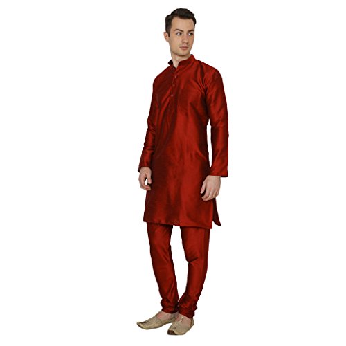 Image of Royal Kurta Men's Red Silk Blend Kurta Churidar