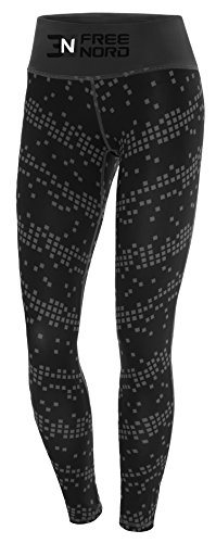 Freenord Run&Gym Legging thermoactif Sublimation pour femme Motif carré Pantalon de sport long Fitness Pilates Outdoor Cyclisme Running Cover