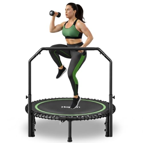 Happin® 40'' Rebounder Trampoline for Adults, Foldable Mini Indoor Trampoline with 4-Level Adjustable Handlebar, Max User Weight 220 lbs, Quiet Indoor & Outdoor Fitness Trampolines Workout