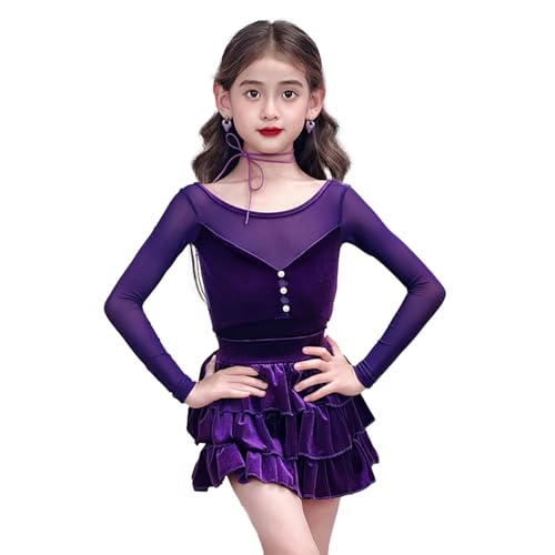 Robe de danse latine manches longues enfant velours extensible de salon
