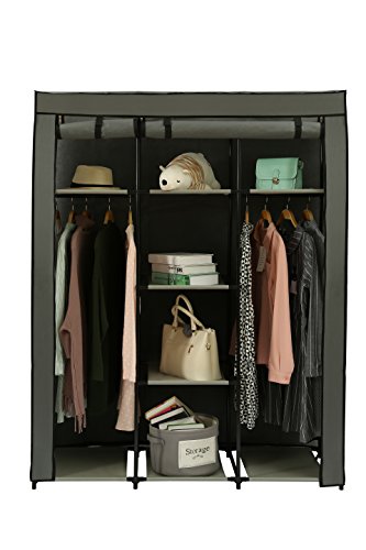 JEROAL Closet Wardrobe Portable Clothes Storage Organizer with Metal Shelves and Dustproof Non-Woven Fabric Cover,51.18X17.72X65.35 in(WxDxH) (Grey)