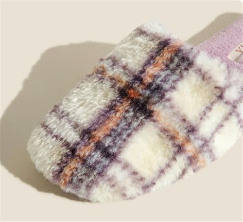 Furry Plaid Sandals for Women Men High Class Luxurious Fleece Lined Slippers Elegant Non-slip House Shoes Indoor Outdoor2