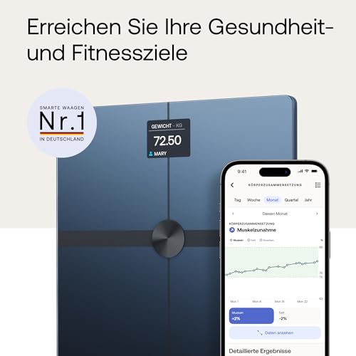 WITHINGS Body Smart — WLAN Digitale Personenwaage / Körperfettwaage für erweiterte Körperzusammensetzung inkl. Muskelmasse, Wasseranteil, Knochendichte
