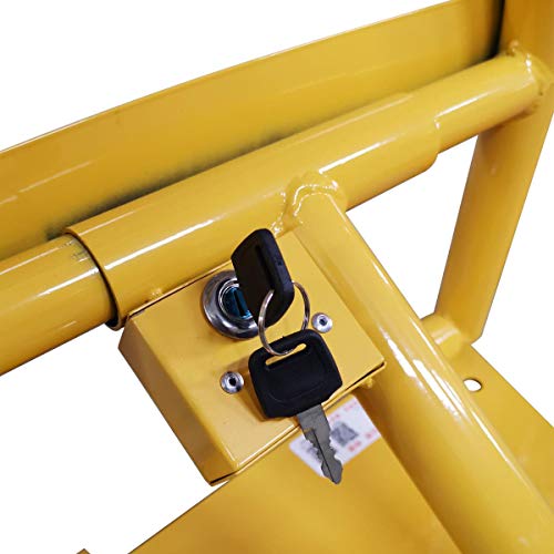 TOPWAY Car Parking Space Lock, High Visibility Yellow Arched Lockable Folding Car Parking Barrier, Car Park Driveway Guard Saver Blocker, for Safe Lane Driveway Parking 161899