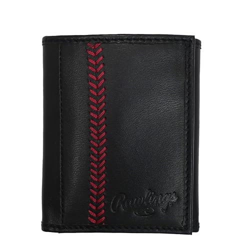 Rawlings Baseball Stitch Leather Trifold Wallet Black