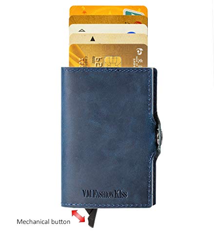 Men Wallet Card Credit Card RFID Blocking Slim Minimalist Card Holder Crazy Horse Cowhide Leather (Crazy Horse red)3