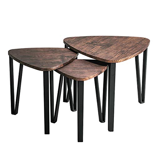 Coffee Table Set of 3 End Side Table Night Stand Table Nesting Corner Table Stacking Telephone Tea Table Brown Modern Leisure Wood Table With Metal Tube For Living Room Waiting Room Balcony and Office by Coavas - Used condition - US$55.88