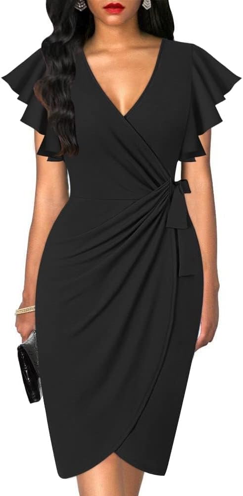 V Neck Ruffle Sleeve Dress