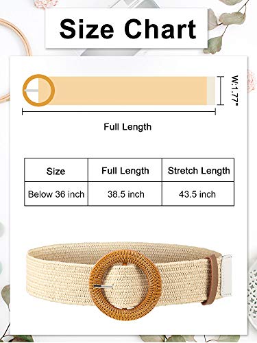 4 Pièces Ceinture de Taille Élastique Extensible en Paille Tissée Ceinture de Robe Skinny pour Femme Bande de Robe de Taille de Boucle de Style en Bois