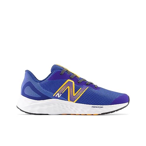 New Balance Boy's Fresh Foam Arishi V4 Lace-Up Running Shoe, Marine Blue/Hot Marigold/White, 7 Big