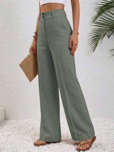 Image of TOPLOT High Waist Korean Trousers for Woman | Premium Wide Leg Palazzo Pant | Full Length with Dual Button & Elastic Band | Comfortable Office Wear & Business Casual Trouser (5272)