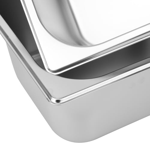 Image of 4 Pack 1 /2 Size, 6 Inch Deep Steam Table Pan, Silver 201 Stainless Steel Chafing Pan, Half Size Hotel Steam Pans for Weddings, Parties, Restaurants, Cafeterias and Hotels
