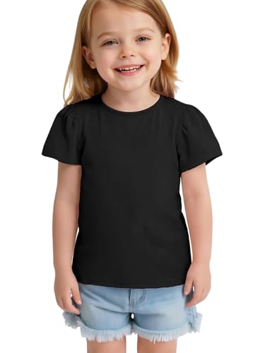 Haloumoning Toddler Baby Girl Ruffle Short Sleeve Shirts Little Kids Summer Crew Neck Crossback Blouse 9M-8Y Black