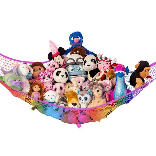 Image of Stuffed Animal Hammock, Large | Corner Stuffed Animal Storage & Plushie Net | Toy Hammock for Stuffed Animals | Holds 12lbs | Easy Hang, All Hardware Included | Rainbow Bedroom Decor | by Lilly's Love