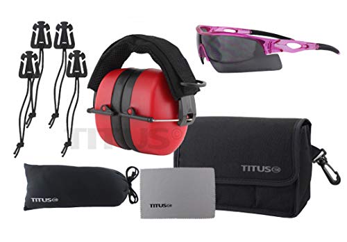 TITUS 3 Series 37 NRR Noise Reduction Hearing Protection & G20 All-Sport Z87.1 Safety Glasses Combos (Red - Tac Band, Pink Frame - Smoke Lens)