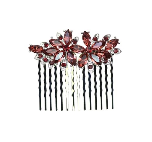 Peigne à cheveux bordeaux en strass pour fixer une coiffure de mariée
