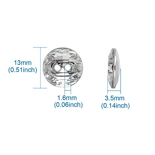 Pandahall 100Pcs 2-Hole Acrylic Crystal Clear Rhinestone Sewing Fastening Buttons Jewelry Scrapbooking Flat Round 1/2 Inch Diameter Faceted Hole: 1.6Mm #TOP2