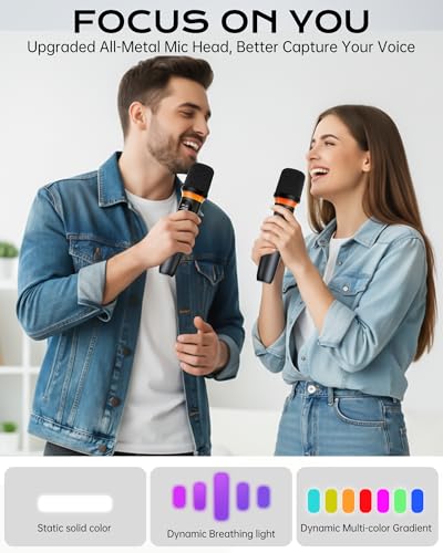 Dual Handheld Wireless Microphone System with One Touch Mute, Dynamic RGB Lighting, 40H Duration and 200 FT Range - Image 6
