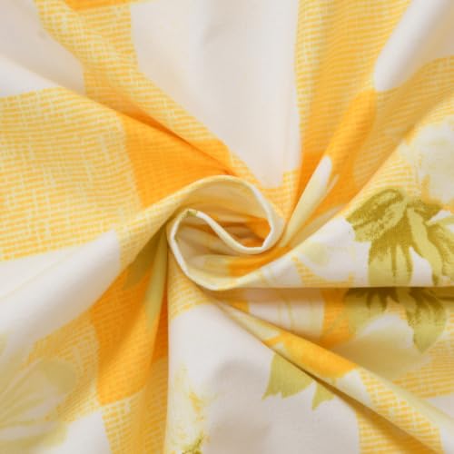 Image of NHD HOME diwan Set for Living Room, diwan Set Covers Glace Cotton, diwan Set 8 Pieces (1 Single Bedsheet, 5 Cushion Covers, 2 Bolster Covers) (Color-White & Yellow) Flower