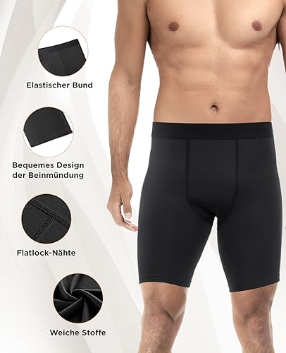 Niksa 3er Pack Herren Kompressionsshorts,Schnelltrocknendes Baselayer Unterhose Tights Kurz hochwertig Schwarz XXL