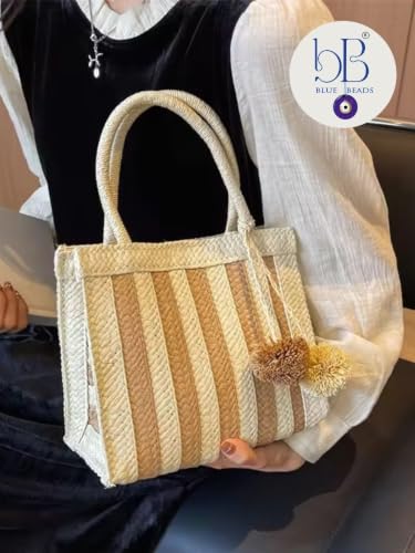 BLUE BEADS blue leather tote bag – image 4