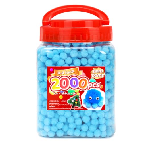 Image of IOOLEEM Light Blue Pom Poms, 0.4inch(1cm), 2000pcs , Small Size, Pom Poms for Arts and Crafts, Pom Pom Balls, Craft Supplies.