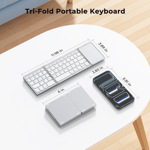 Image of MEETION Foldable Keyboard with Touchpad, Bluetooth Wireless Portable Keyboard, Rechargeable Ultra Slim Pocket Folding Keyboards, Full Size Keys, Travel for iOS Android Windows Laptop PC Tablet White