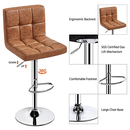 Yaheetech Bar Stools 4Pcs Modern Adjustable Kitchen Island Chairs Counter Height Barstools Swivel Pu Leather Chair Black 30 Inches,X-Large Base And Seat, Retro Brown #TOP4