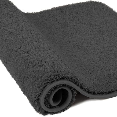 wyewye Mikrofaser-Badematte, Türmatte, 2 cm super dicker Badteppich, sehr saugfähiger Badezimmerteppich 60x120 cm, Dunkelgrau